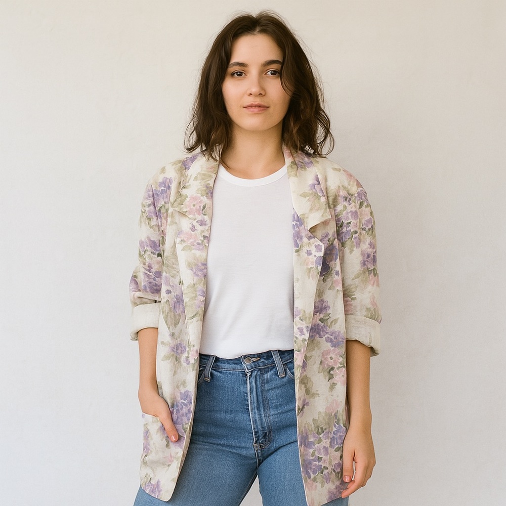 Joanna Floral Oversized Blazer 80s 90s Vintage Style Large
